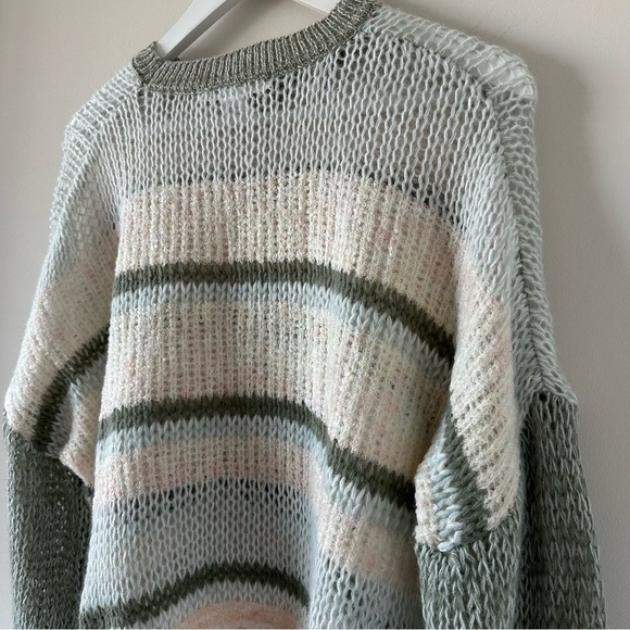 Altard State Christi Striped Pullover Blue Combo Medium Boxy Open Knit Light - Picture 4 of 9